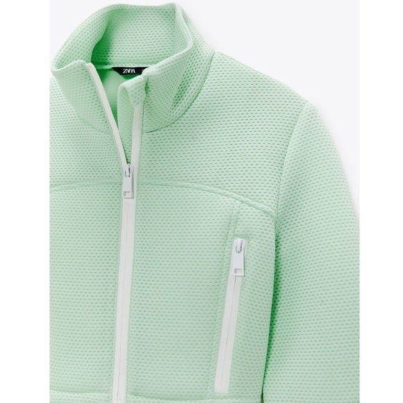 Zara Seafoam Green High-Neck Lightweight Cropped Jacket w/ Perforated Fabric NWT - Picture 5 of 5